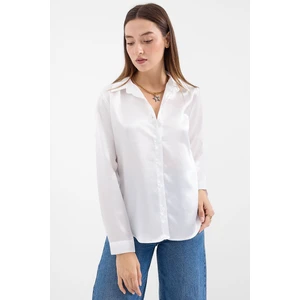 Bigdart 3964 Women's White Slightly Flowing Satin Shirt.