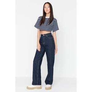 Trendyol Dark Blue Stitch Detail High Waist Wide Leg Jeans