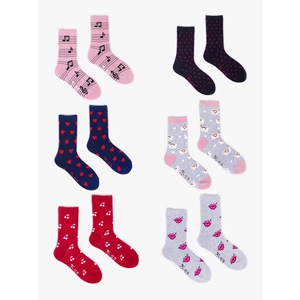 Yoclub Kids's Girls' Cotton Socks Patterns Colors 6-Pack SKA-0006G-AA00-005