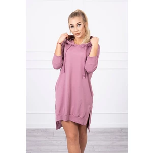 Dress with a hood and longer back dark pink