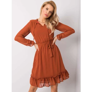 RUE PARIS Brown dress with a frill
