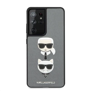 Puzdro Karl Lagerfeld Saffiano K&C Heads pre Samsung Galaxy S21Ultra - G998B, strieborné