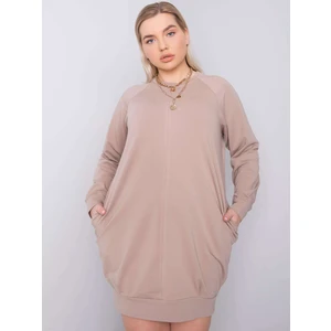 Dark beige plus size dress with long sleeves