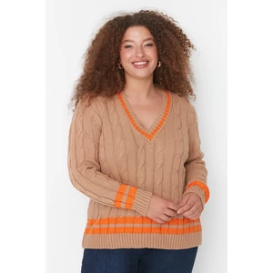 Trendyol Curve Plus Size Sweater - Brown - Relaxed fit