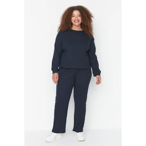 Trendyol Curve Navy Blue Crew Neck Knitted Pajamas Set