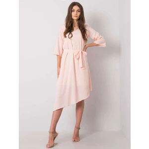 Light pink asymmetrical dress with belt