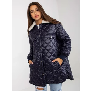 Dark blue quilted jacket with fur