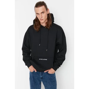 Trendyol Black Men's Oversize Fit Hoodie Printed Sweatshirt