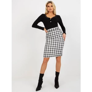 Black and white woolen skirt made of tweed pencil