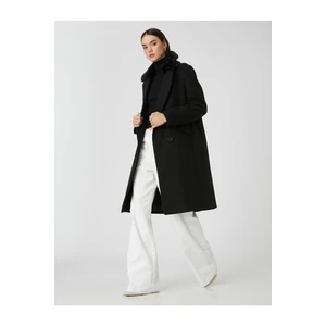 Koton Double Breasted Oversized Stamp Coat. Collar Detachable Plush Detailed.