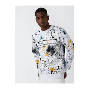 Koton Graffiti Printed Sweatshirt with a Shark Pile Crew Neck.