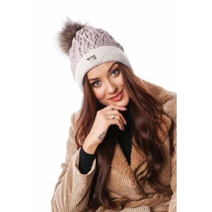 Winter nylon beanie with pompom, beige