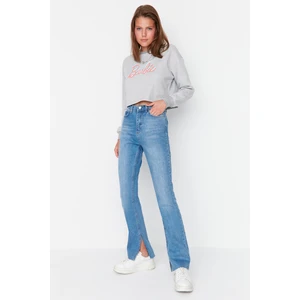 Trendyol Navy Blue Slit High Waist Flare Jeans