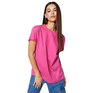 Trendyol Fuchsia 100% Cotton Crew Neck Boyfriend/Wide Fit Knitted T-Shirt