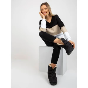 Basic black-beige sweatshirt with neckline