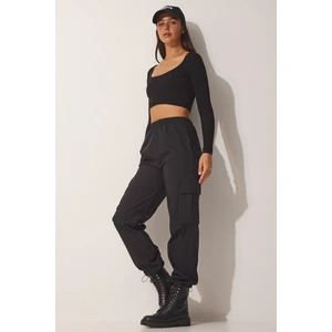Happiness İstanbul Women's Black Parachute Cargo Pants