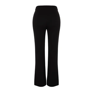 Trendyol Black Premium High Waist Straight/Straight Fit Woven Ribbed Trousers