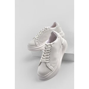 Marjin Women's Sneakers High-Sole Lace-Up Sneakers Bekor white