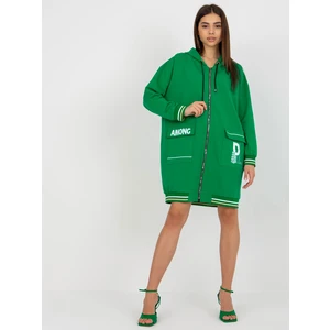 Green long zippered sweatshirt with inscriptions