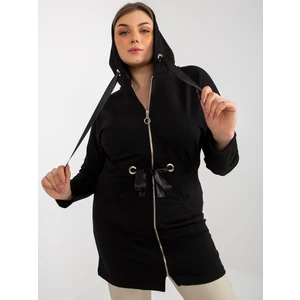 Black long zippered sweatshirt plus sizes with hem