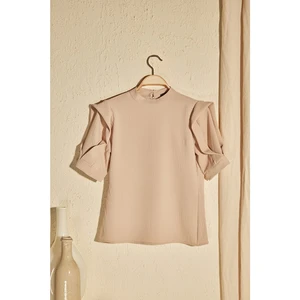 Trendyol Camel Sleeve Detailed Stand Up Collar Blouse