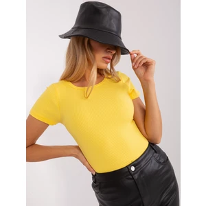 Yellow ribbed basic blouse with short sleeves