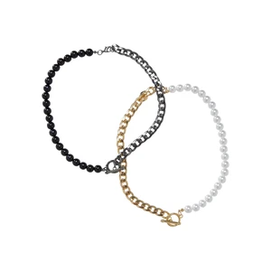 Half Pearl Exchange Necklace 2-Pack Gold/Gunmetal