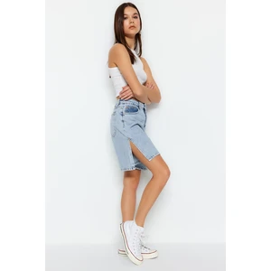 Trendyol Light Blue Slit High Waist Denim Shorts