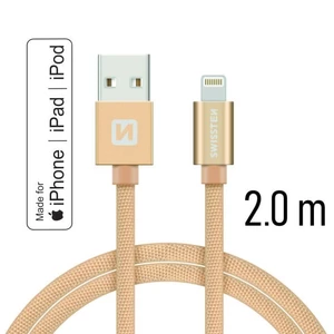 Datový kabel Swissten Textile USB Lightning MFi 2,0 M , gold