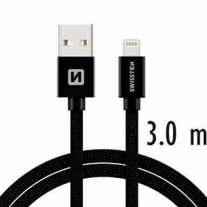 Datový kabel Swissten Textile USB/Lightning, 3,0m, černý