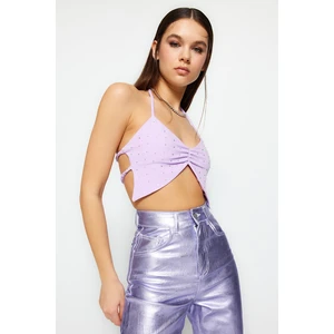 Trendyol Lilac Knitted Bustier with Shiny Stones