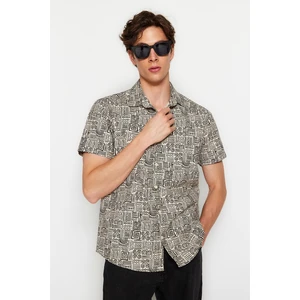 Trendyol Black Men's Regular Fit Geometric Printed Summer Shirt.