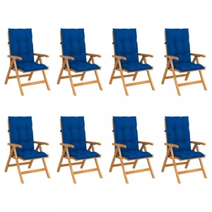 Skládací zahradní židle s poduškami 8 ks teak / látka Dekorhome Tmavě modrá,Skládací zahradní židle s poduškami 8 ks teak / látka Dekorhome Tmavě modr