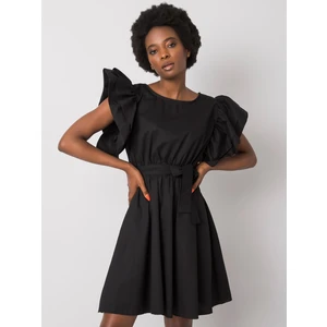 Women's black dress with a belt