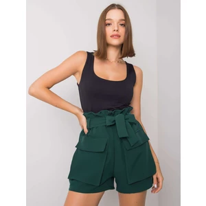 Women's dark green shorts with a belt