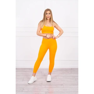 Striped top set with a blouse orange neon