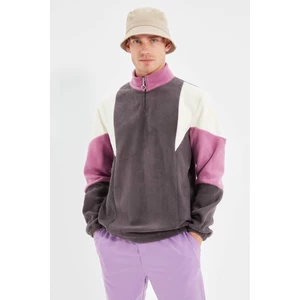 Trendyol Anthracite Men Regular Fit Zipper Stand Up Collar Long Sleeve Paneled Sweatshirt