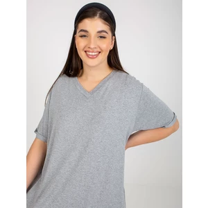 Plain grey blouse of larger size with V-neck