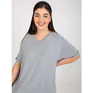 Plain grey blouse of larger size with V-neck