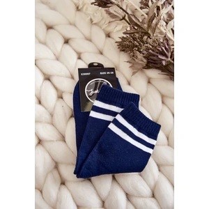 Women's cotton sports socks with stripes navy blue