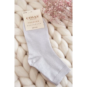 Dámské bavlněné ponožky s lesklou nití Cosas Bíle