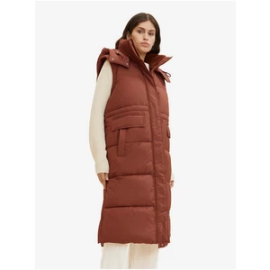 Tom Tailor Brown Women's Quilted Winter Coat with Detachable Sleeves and Hood To - Women