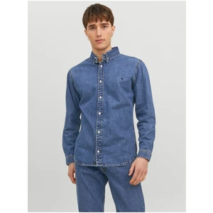 Blue Mens Denim Shirt Jack & Jones Felix - Men