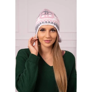 Women's beanie Maryla K406 powder pink+white+grey