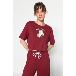 Trendyol Claret Red Printed T-shirt, Pants and Knitted Pajamas Set