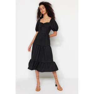 Trendyol Black A-Cut Midi Woven Ruffle Balloon Sleeve Dress