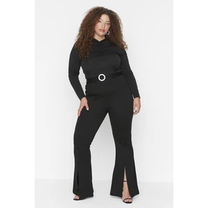 Trendyol Curve Black Knitted Trousers With Slit Detail Belt