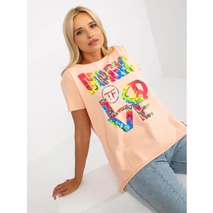 Peach blouse with print and short sleeves