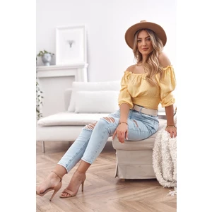 Yellow short blouse crumpled down
