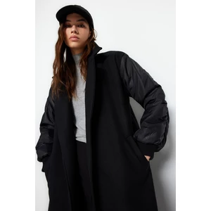 Trendyol Black Sleeve Fabric detailed Lined Long Coat